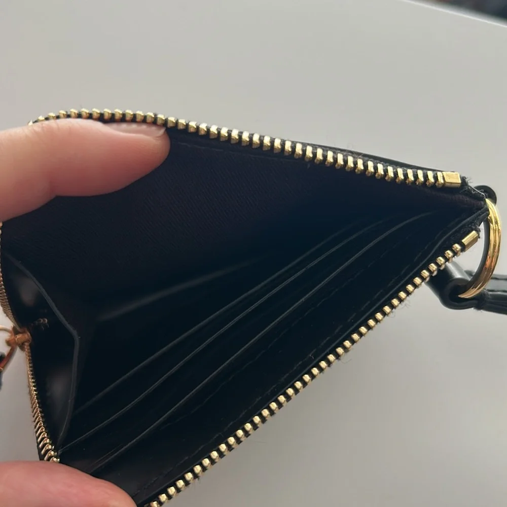 Madewell Black Leather Wristlet with Gold Ring